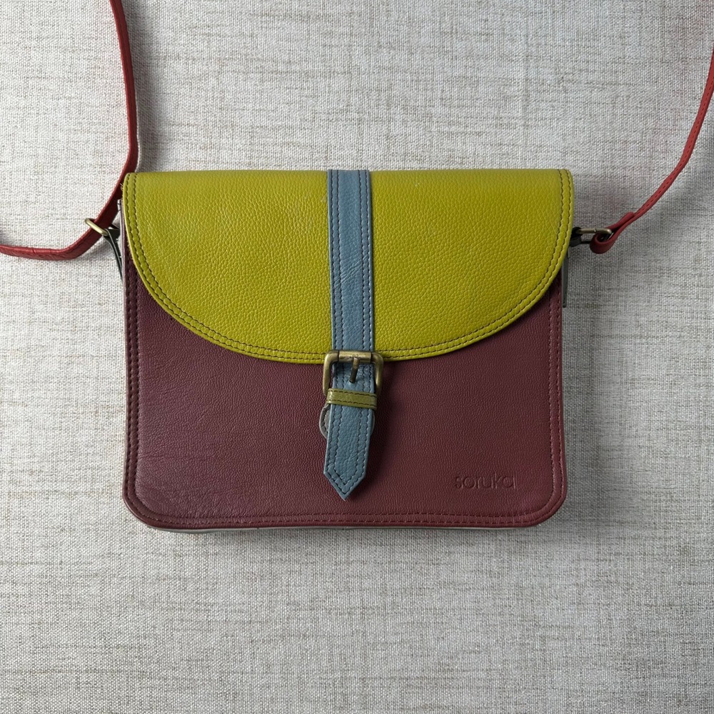 Soruka Multicolor Recycled Leather Crossbody Bag Colorblock Adjustable Strap